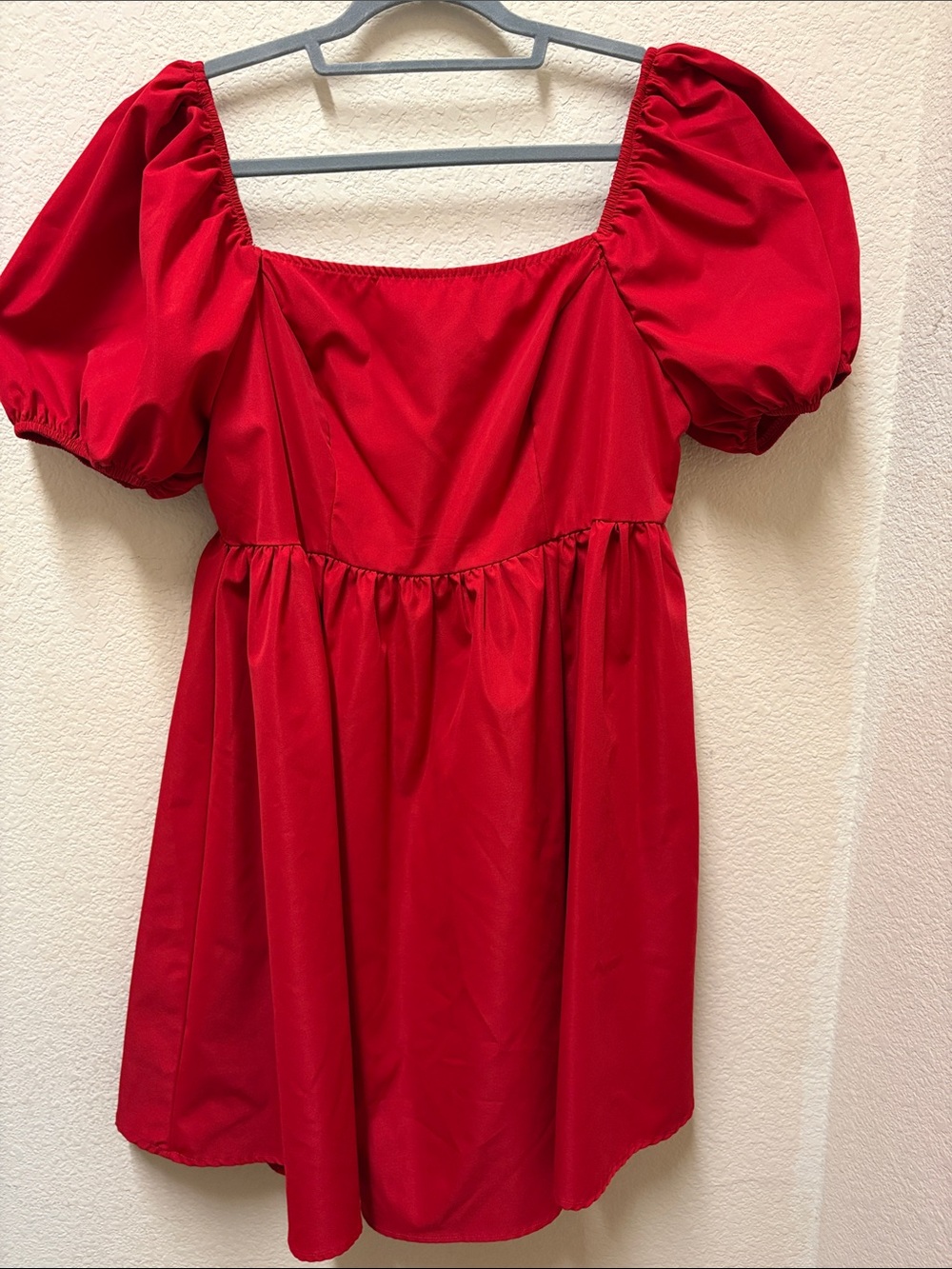 Girls Red Puff-Sleeve Dress